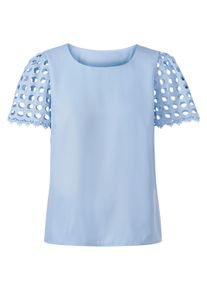 Schlupfbluse Heine "Bluse Schlupfbluse mit &Auml;rmeln aus Spitze", Damen, Gr. 36, blau (eisblau), Crepe, , Elegant, Rundhals, Blusen Schlupfbluse