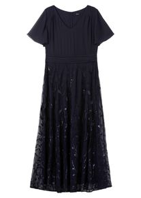 Maxikleid sheego "Abendkleid Abendkleid mit Stickerei und Pailletten am Rock", Damen, Gr. 50, N-Gr, tiefblau, Elegant, V-Ausschnitt, Kleider Maxikleid, mit Stickerei und Pailletten am Rock