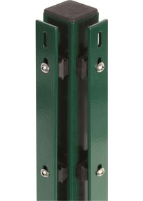 Eckpfosten Alberts, gr&uuml;n, B:6cm H:175cm T:4cm, Stahl, Zaunpfosten, Eckpfosten, 60x60 mm f&uuml;r Doppelstabmattenzaun, 175 cm, mit Flacheisen