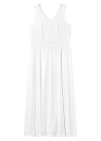 Maxikleid sheego "Abendkleid Hochzeitskleid aus Georgette, mit Muschelsaum-Spitze", Damen, Gr. 42, Normalgr&ouml;&szlig;en, wei&szlig; (sanftes wei&szlig;), Elegant, V-Ausschnitt, Kleider Maxikleid, mit floraler Spitze und Chiffon