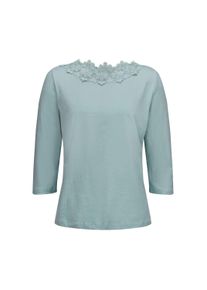 T-Shirt SIEH AN "3/4-Arm-Shirt 3/4-Arm-Shirt mit transparenter Bl&uuml;ten-Spitze", Damen, Gr. 46, blau (kalkmint), Elegant, U-Boot-Ausschnitt, Shirts T-Shirt
