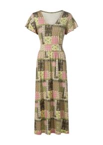 Sommerkleid WITT "Jersey-Kleid Jerseykleid mit gesmoktem Taillenband hinten", Damen, Gr. 46, N-Gr, bunt (altrosa, oliv, bedruckt), Modisch, V-Ausschnitt, Kleider Sommerkleid