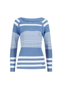 Strickpullover WITT "Pullover Streifenpullover mit Zierkn&ouml;pfen", Damen, Gr. 44, blau (hellblau, wei&szlig;, gestreift), Strick, , Sportlich, Rundhals, Pullover Strickpullover