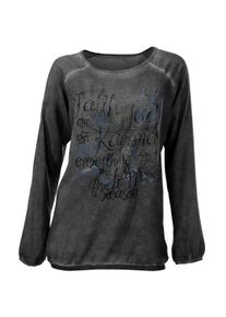Schlupfbluse Heine "Schlupfbluse Shirtbluse in Oil-dyed-Waschung", Damen, Gr. 44, grau (anthrazit), Modisch, Rundhals, Blusen Schlupfbluse