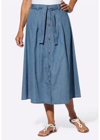 Jeansrock SIEH AN "Jeans-Rock Jeansrock in ausgestellter Form mit Bindeg&uuml;rtel", Damen, Gr. 52, blau (blau, bleached), Web, Stoff, , Modisch, R&ouml;cke Jeansrock