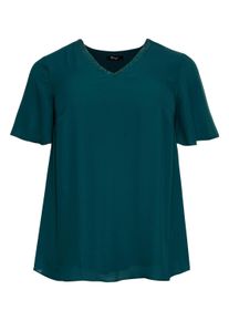 Longbluse sheego "Tunika Tunika im Lagenlook", Damen, Gr. 54, gr&uuml;n (tiefgr&uuml;n), Elegant, V-Ausschnitt, Blusen Longbluse