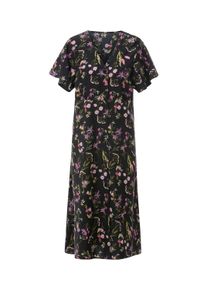 Sommerkleid SIEH AN "Druck-Kleid Druckkleid mit Fl&uuml;gel-&Auml;rmeln", Damen, Gr. 46, Normalgr&ouml;&szlig;en, bunt (schwarz, altrosa, bedruckt), Modisch, V-Ausschnitt, Kleider Sommerkleid