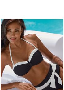 B&uuml;gel-Bandeau-Bikini-Top Lascana "Chic", Damen, Gr. 44, Cup C, schwarz-wei&szlig; (schwarz, creme), Recycling-Polyamid, Strukturmuster, kontrastfarbene Details, Bikini-Oberteile B&uuml;gel-Bandeau-Bikini-Top, aus eleganter Strukturware