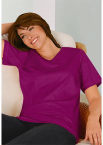 T-Shirt SIEH AN "Shirt Kurzarmshirt mit Seitenschlitzen", Damen, Gr. 52, lila (cyclam), Basic, V-Ausschnitt, Shirts T-Shirt