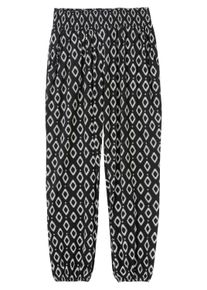 Strandkleid sheego "Schlupfhose Jogg Pants mit Alloverdruck", Damen, Gr. 48, Normalgr&ouml;&szlig;en, schwarz-wei&szlig; (schwarz, gemustert), Modisch, weit, Hosen Strandkleid, mit seitlichen Eingriffstaschen