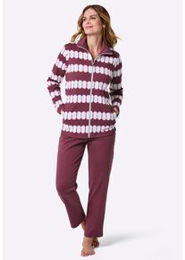 Hausanzug WITT "Hausanzug Hausanzug", Damen, Gr. 36/38, bordeaux, ecru, bedruckt, Sportlich, Homewear-Sets Hausanzug