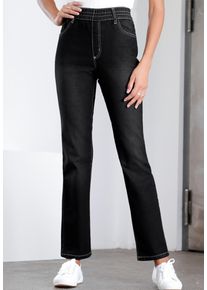 Bequeme Jeans SIEH AN "Jeans High-waist-Jeans mit hohem Rundum-Dehnbund", Damen, Gr. 19, Kurzgr&ouml;&szlig;en, schwarz (schwarz, denim), Denim/Jeans, , Basic, gerade, Jeans Bequeme Jeans
