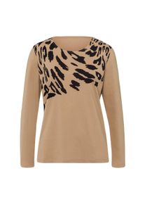T-Shirt SIEH AN "Langarm-Shirt Langarmshirt mit Leo-Druck", Damen, Gr. 46, beige (camel, schwarz), Basic, Rundhals, Shirts T-Shirt