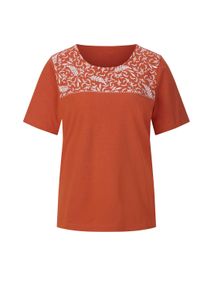 T-Shirt SIEH AN "Kurzarm-Shirt Kurzarmshirt aus reiner Baumwolle", Damen, Gr. 42, orange (rostrot, ecru), Modisch, Rundhals, Shirts T-Shirt