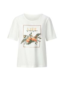 T-Shirt SIEH AN "Rundhals-Shirt Rundhalsshirt mit Fr&uuml;chte-Print", Damen, Gr. 38, ecru, papaya, Modisch, Rundhals, Shirts T-Shirt