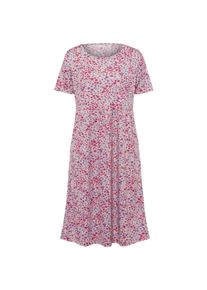 Shirtkleid SIEH AN "Jersey-Kleid Jerseykleid mit ausgestelltem Rockteil", Damen, Gr. 46, Normalgr&ouml;&szlig;en, bunt (puder, erika, bedruckt), Basic, Rundhals, Kleider Shirtkleid