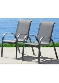 Gartenstuhl Merxx "Amalfi", grau, B:56cm H:94cm T:74cm, Obermaterial: 100% Polyester, St&uuml;hle, Gartenstuhl, 2er Set, Alu/Textil, stapelbar, anthrazit