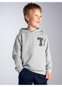 Kapuzensweatshirt TRIGEMA "TRIGEMA Hoodie mit TRIGEMA Moos-Patch", Jungen, Gr. 152, grau, melange, Sweatware, 70% Baumwolle, 30% Polyester, Basic, ohne Ausschnitt, Sweatshirts Kapuzensweatshirt