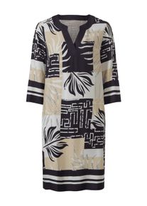 Druckkleid Heine "Druck-Kleid Druckkleid mit grafischem Dessin", Damen, Gr. 36, N-Gr, schwarz-wei&szlig; (sand, schwarz, bedruckt), Modisch, Rundhals, Kleider Druckkleid