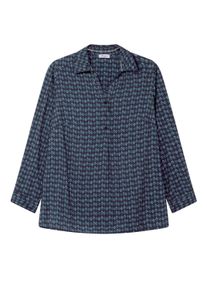 Longbluse sheego "Tunika Tunika mit Alloverdruck und Krempelfunktion", Damen, Gr. 5, blau (tiefblau, dunkelblau, bedruckt), Sportlich, V-Ausschnitt, Blusen Longbluse