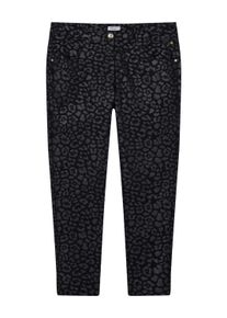 Stoffhose sheego "Hose Bengalinhose mit beschichtetem Leo-Print", Damen, Gr. 46, N-Gr, schwarz (schwarz, bedruckt), Elegant, Hosen Stoffhose