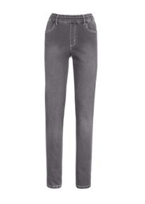 Bequeme Jeans SIEH AN "Jeans High-waist-Jeans mit hohem Rundum-Dehnbund", Damen, Gr. 44, Normalgr&ouml;&szlig;en, grau (grau, denim), Denim/Jeans, , Basic, gerade, Jeans Bequeme Jeans