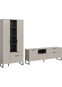 Wohnwand Home Affaire "ADIO, Breite 290 cm, 2-teiliges Set, mit Metall-Kufenf&uuml;&szlig;e", beige (kashmir nb, schwarz), B:290cm H:192cm T:41cm, Holzwerkstoff, Kastenm&ouml;bel-Sets, Wohnwand, Kombination, Anbauwand, Set, Wohn-Set, Wohnzimmer-Set, Schrankwand