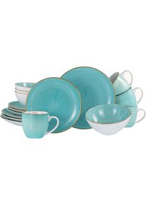 Kombiservice Creatable "Vintage Nature, Service 16-tlg.", blau (aqua), 16, Porzellan, Geschirr-Sets, Kombiservice, Naturverbundenes Design, Handgemalt