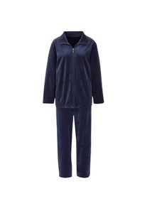 Hausanzug Comtessa "Hausanzug Hausanzug mit jeweils 2 Taschen", Damen, Gr. 18/19, blau (nachtblau), Basic, Homewear-Sets Hausanzug