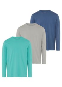 MAN'S WORLD Langarmshirt MAN'S WORLD "neue Farbe ", Herren, Gr. 64 (3XL), bunt (gr&uuml;n, grau, jeansblau), Single Jersey, Obermaterial: 100% Baumwolle, unifarben, Basic, regular fit, Rundhals, normaler Saum, Shirts Langarmshirt, Langarm, unifarben, aus Baumwolle, im 3er-Pack