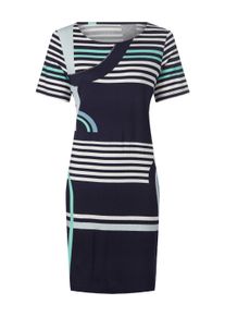 Shirtkleid Heine "Druck-Kleid Druckkleid mit Grafikmuster", Damen, Gr. 5, Normalgr&ouml;&szlig;en, schwarz-wei&szlig; (marine, hellblau, bedruckt), Modisch, Rundhals, Kleider Shirtkleid