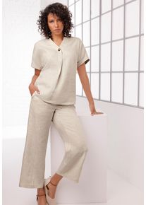 CR&Eacute;ATION L Culotte CREATION L "Leinen-Culotte Leinenhose mit weitem Bein", Damen, Gr. 42, Normalgr&ouml;&szlig;en, beige (sand, meliert), Web, Stoff, , Sportlich, weit, Hosen Culotte