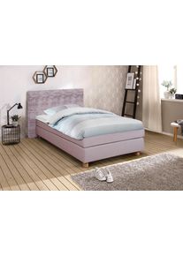 Boxspringbett Home Affaire "Iris", rosa (aubergine), B:121cm L:215cm, Holz teilmassiv, Stoff, Komplettbetten, Boxspringbett, inklusive Topper, in 4 Breiten, 3 Ausf&uuml;hrungen, 3 H&auml;rtegrade