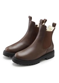 Stiefelette ELBSAND "Chelseaboots, Stiefel, Boots, Winterstiefel, Schlupfstiefel", Damen, Gr. 43, gef&uuml;ttert w&auml;rmend, braun (camelfarben), Obermaterial: 100% Rindsleder. Decksohle: 100% Textilmaterial. Futter: 100% Textilmaterial. Laufsohle: 100% Synthetik, unifarben, Schuhe Stiefelette, gef&uuml;tterte Lederstiefelette, aus Leder mit Warmfutter