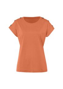 T-Shirt SIEH AN "Kurzarm-Shirt Kurzarmshirt mit Kn&ouml;pfen in Horn-Optik", Damen, Gr. 5, orange (papaya), Sportlich, Rundhals, Shirts T-Shirt