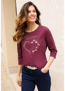 T-Shirt SIEH AN "3/4-Arm-Shirt 3/4-Arm-Shirt mit Herz-Motiv", Damen, Gr. 54, lila (bordeaux, beige), Modisch, Rundhals, Shirts T-Shirt