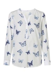 Klassische Bluse SIEH AN "Druckbluse Baumwollbluse mit Schmetterlings-Print", Damen, Gr. 46, blau (wei&szlig;, marine, bedruckt), Web, Stoff, , Modisch, V-Ausschnitt, Blusen Klassische Bluse