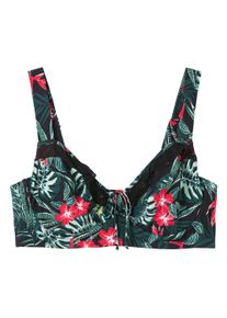 B&uuml;gel-Bikini sheego "B&uuml;gel-Bikini-Top Bikini-Oberteil mit Volants", Damen, Gr. 56, Cup C, schwarz bedruckt, Elegant, Bikini-Sets B&uuml;gel-Bikini