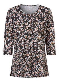 Longshirt SIEH AN "Longshirt Longshirt im Bl&uuml;ten-Dessin", Damen, Gr. 38, bunt (schwarz, papaya, bedruckt), Modisch, Rundhals, Shirts Longshirt