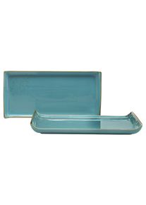 Servierplatte Creatable "Nature Collection", blau (aquablau), B:16,5cm L:33cm, Steinzeug, Servierplatten, Servierplatte, Servier Set, 33x16,5 cm