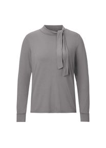T-Shirt SIEH AN "Stehkragen-Shirt Stehkragenshirt mit Deko-Schleife", Damen, Gr. 5, grau, Elegant, asymmetrischer Ausschnitt, Shirts T-Shirt