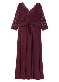 Maxikleid sheego "Abendkleid Abendkleid mit Oberteil aus Spitze", Damen, Gr. 58, Normalgr&ouml;&szlig;en, rot (burgund), Elegant, V-Ausschnitt, Kleider Maxikleid, mit Oberteil aus floraler Spitze