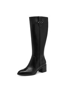Stiefel Tamaris, Damen, Gr. 36, Synthetik Textil, schwarz, Glattleder, Schuhe Stiefel, Blockabsatz, Langschaftstiefel mit Zierschnalle