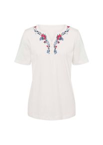 T-Shirt SIEH AN "Kurzarm-Shirt Kurzarmshirt mit platziertem Floral-Print", Damen, Gr. 48, wei&szlig; (ecru, rot), Basic, Rundhals, Shirts T-Shirt