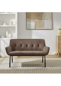 Bank OTTO HOME "Lika", braun, schwarz, B:139cm H:83cm T:64cm, Metall, Polyester, Polywood, Sitzb&auml;nke, Bank, weicher Veloursbezug, schwarzes Metallgestell, zwei Breiten