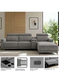 Ecksofa OTTO HOME "LUND Kinosofa, L-Form, 298cm, man./elektr. Relaxfunktion (mit USB-A/C)", dunkelgrau, B:298cm H:97cm T:179cm, 100% Polyester, Sofas, Ecksofa, USB-A/C bei elektr.Variante, Kopfteilverstellg/Getr&auml;nkehalter/Staufach
