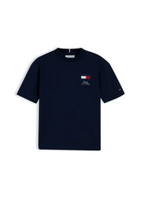 T-Shirt Tommy Hilfiger, Jungen, Gr. 4 (104), blau (dunkelblau), Single Jersey, Obermaterial: 100% Baumwolle, unifarben, regular fit normal, Rundhals, abgesteppte Kante, Shirts T-Shirt, Regular Fit, Druck, Kinder bis 16 Jahre