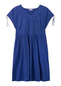 Sommerkleid sheego "Kleid Jerseykleid mit Bl&uuml;tenstickereien", Damen, Gr. 58, N-Gr, blau (royalblau), Modisch, V-Ausschnitt, Kleider Sommerkleid