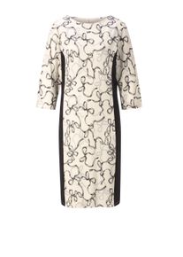 Etuikleid WITT "Jersey-Kleid Jerseykleid mit seitlichen Uni-Eins&auml;tzen", Damen, Gr. 50, N-Gr, wei&szlig; (champagner, graphit, bedruckt), Elegant, U-Boot-Ausschnitt, Kleider Etuikleid
