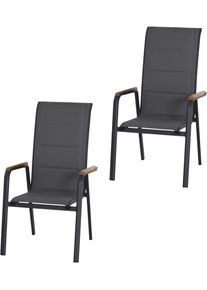 Gartensessel siena GARDEN "Tesoro HighBack Stapelsessel 2er-Set", anthrazit, B:62cm H:112cm T:73cm, Sessel, Gartensessel, Alu, Textil, Teak FSC 100 %